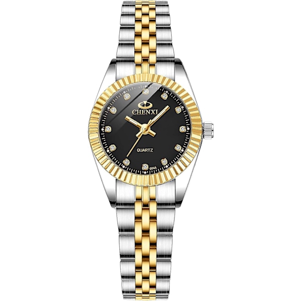 Dameure med rustfri stållænke, Quartz analog armbåndsur vandtæt lysende, luksus urskive dameur, G