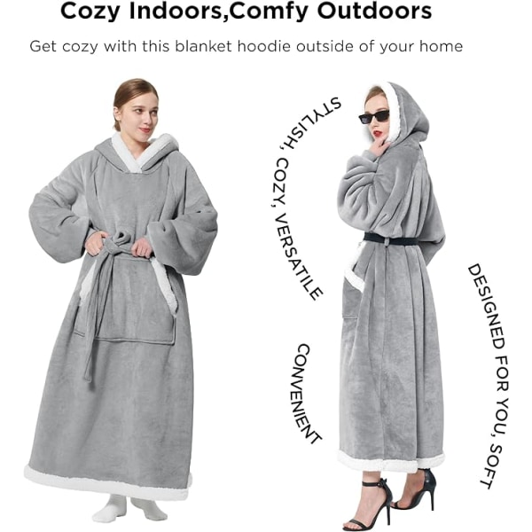 Oversized Bærbar Tæppe Hoodie, Lang Sherpa Fleece Tæppe, ZQKLA
