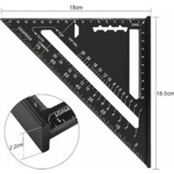 Carpenter's Square MULTIFUNCTION 180 mm metall aluminium linjal, ZQKLA