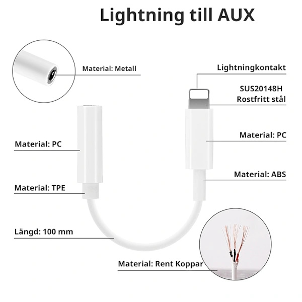 Lightning / USB-C til AUX Adapter 3,5 mm Pakke USBCAUX3Pack,su