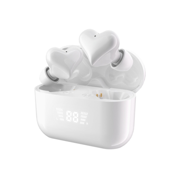 Sydämenmuotoiset Bluetooth-kuulokkeet, melunvaimennus, langattomat urheilu-Bluetooth-nappikuulokkeet White