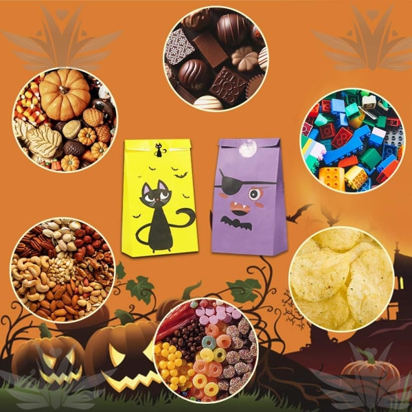 Halloween papperspåsar, 12 delar Halloween godispåsar med klistermärke