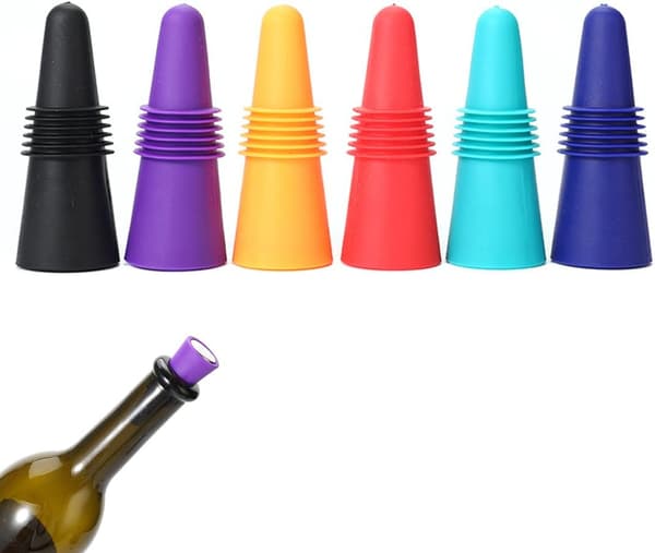 Vinstoppar Set om 6, Återanvändbara Silikonflaskkorkar