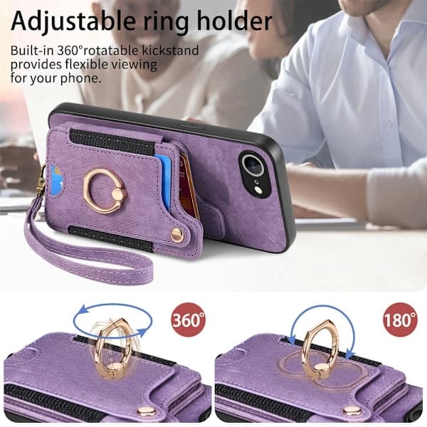 iPhone 16e Deksel Med Kortholder RFID Retro Lær Lilla,su