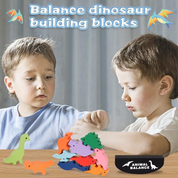 Puiset dinosauruseläinten pinoamispalikat Montessori Balancing, ZQKLA