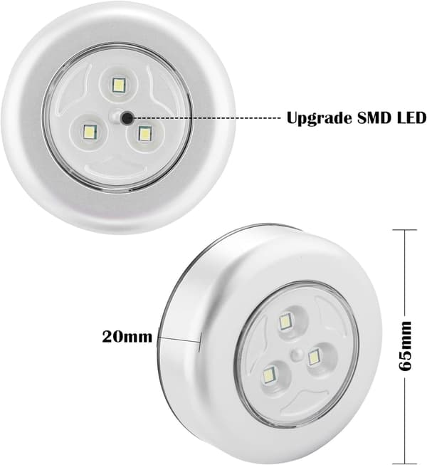 6 st självhäftande batteridrivna LED-spotlampor, extra belysning för