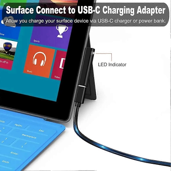 For Surface Connect til USB-C Magnetisk Adapter, Type C Fungerer med 15V/3A 45W for Surface Pro 6/5/4/3