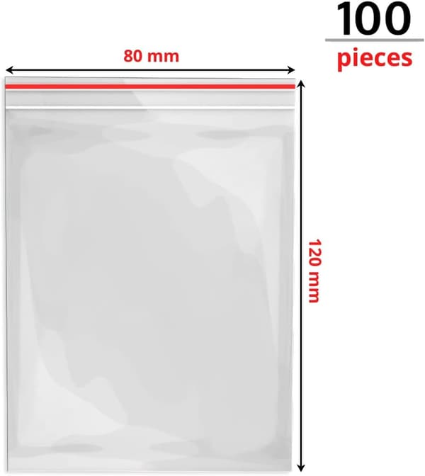 Transparent Plastpåse 80x120mm Påsepaket med 100 Blixtlås Påsar Pl