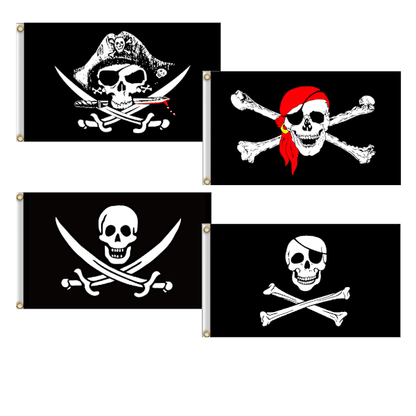 4 stycken 3x5 fot Jack Rackham Skalleben Piratflagga för dekoration