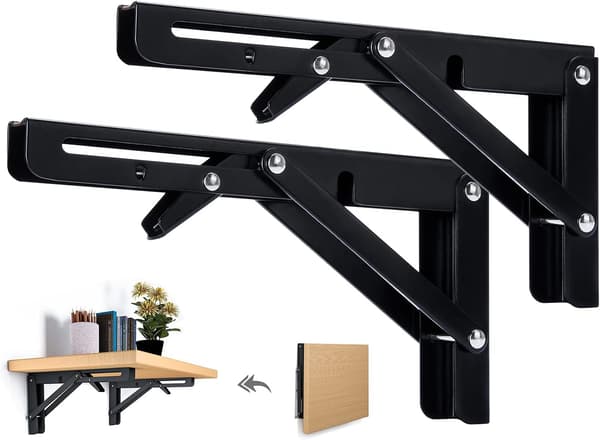 2 stk. Foldbare Hyldebeslag 250mm Foldbar Vinkel Hylde Mu
