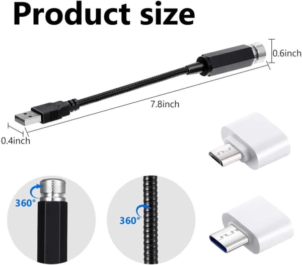 2 stk. Mini LED Projektionslampe Stjerne Nat USB Stik, USB Du, ZQKLA