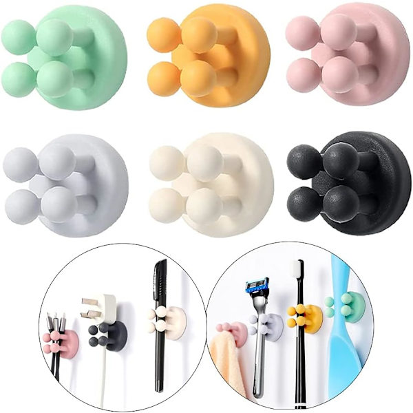 Silikon Tandbørsteholdere - 6 stk. Razor Hooks Adhesive Wal,ZQKLA