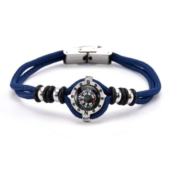 Armbånd til mænd med et kompas og en stålperle Navy Blue Col,ZQKLA