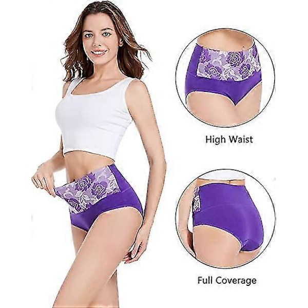 8-pakks Truser i Bomull Høy Midje Magekontroll Truser Dame Rose Jacquard Dametruser combine A-3pcs XL