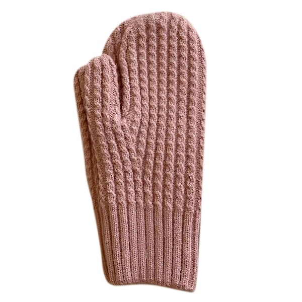 Vintervirkade handskar helfinger stickade vantar enfärgad varma handskar Pink