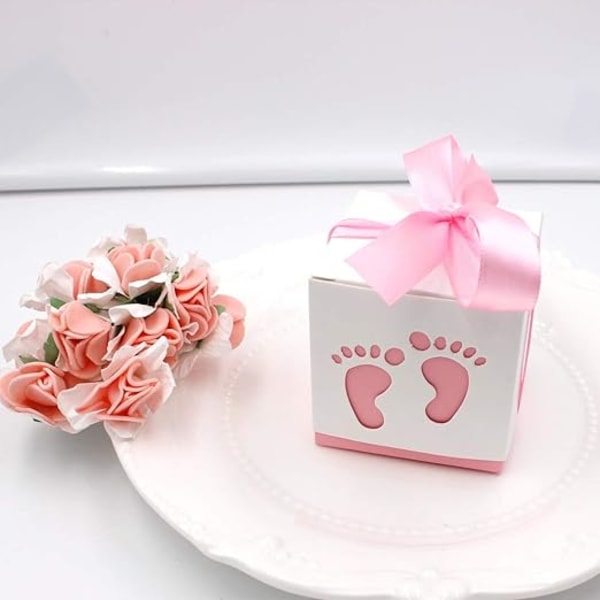 50 stk Cute Newborn Baby Footprints Candy Boxes Fødselsdag Par,ZQKLA