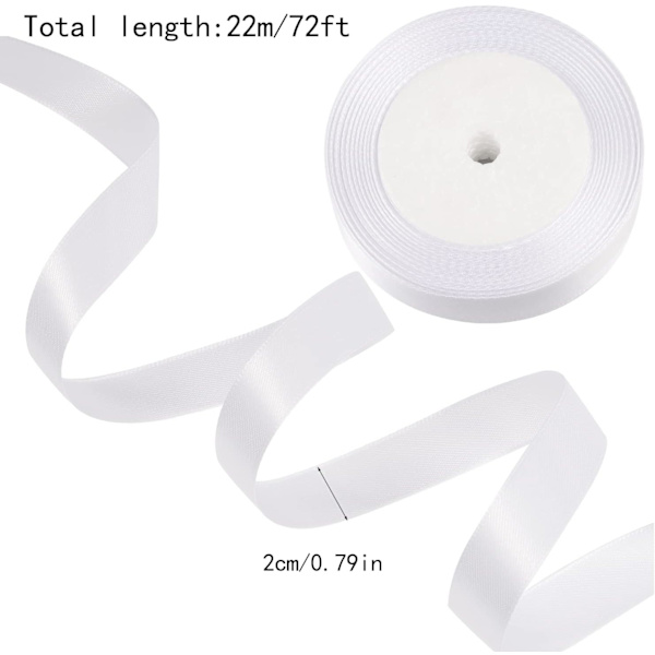 Vitt Satängband, 2cm x 22m Presentband Dubbelsidigt Satängband