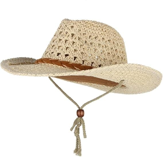 Cowboyhatt i halm, formbare, bred brem, solbeskyttelse, voksne, størrelse S