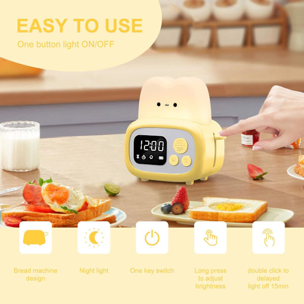 Sød Timer med Ur og Natlampe, Mini Toaster Form la,ZQKLA