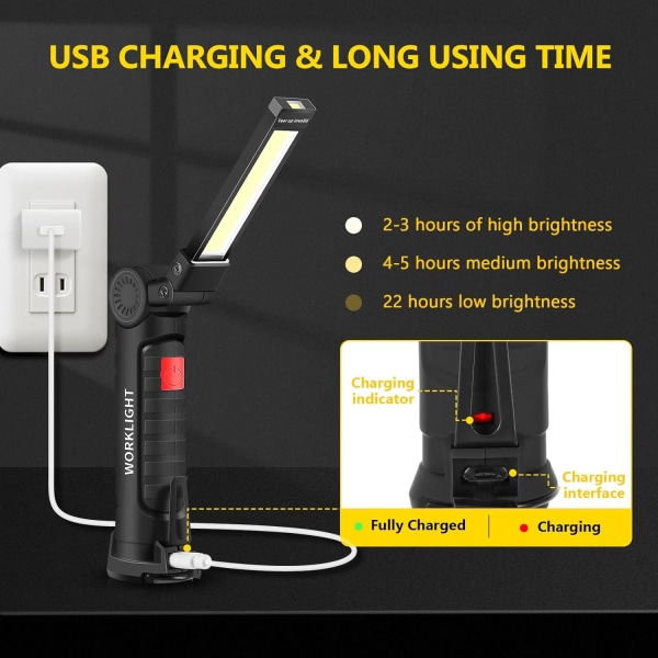(2 st Små) USB Uppladdningsbar Ficklampa LED Arbetslampa, ZQKLA
