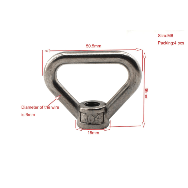4 stk. M8 Hårdtøjs 304 Rustfrit Stål Trekantformet Øjenmøtrik, N,ZQKLA