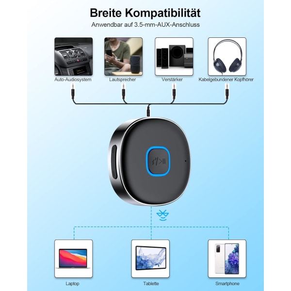 Auton Bluetooth AUX -sovitin, Auton langaton Bluetooth 5.0 -vastaanotin, ZQKLA