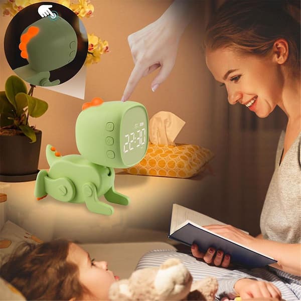 Barnens digitala väckarklocka, dinosaurieväckarklocka med variabel form, snooze
