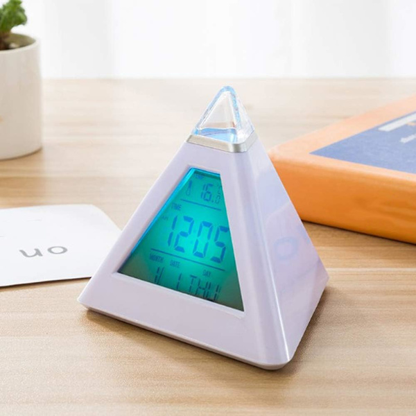 Pyramidformad väckarklocka med LED-bakgrundsbelysning och digital ti,ZQKLA