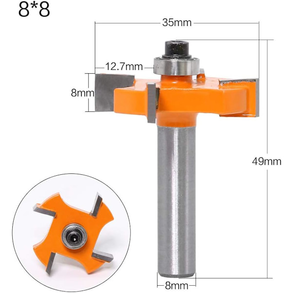 Kieli- ja ura-jyrsijä - 4 palloa 8 mm varsi T-terä - Puu S,ZQKLA