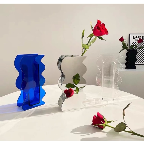 Spegelakrylvas, Geometrisk Akrylblomvas, Hög Vågig, ZQKLA