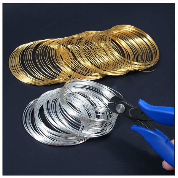 200 st Memory Wire Loops (guld och silver) för smyckestillverkning, D