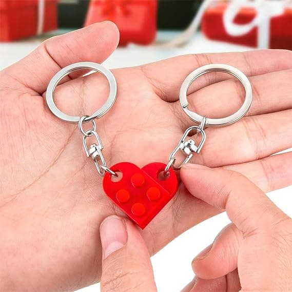 Matchende ting til par - Rød hjerte nøglering, matchende hjerte nøgleringe til par, dekorationer til jul og Valentinsdag