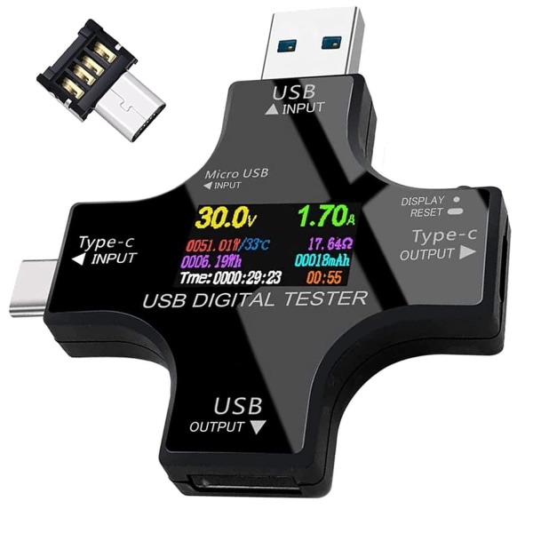 Digital multimeter 2 i 1 USB C Tester LCD färgskärm Vol, ZQKLA