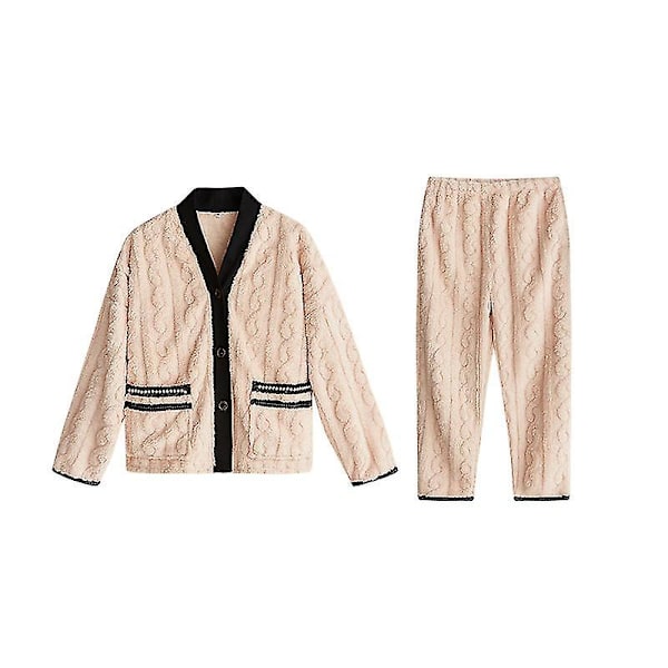 Vintervarma Sammetspyjamas Dam - Hemkläder Pyjamas Set Kan Användas Utomhus - Beige L