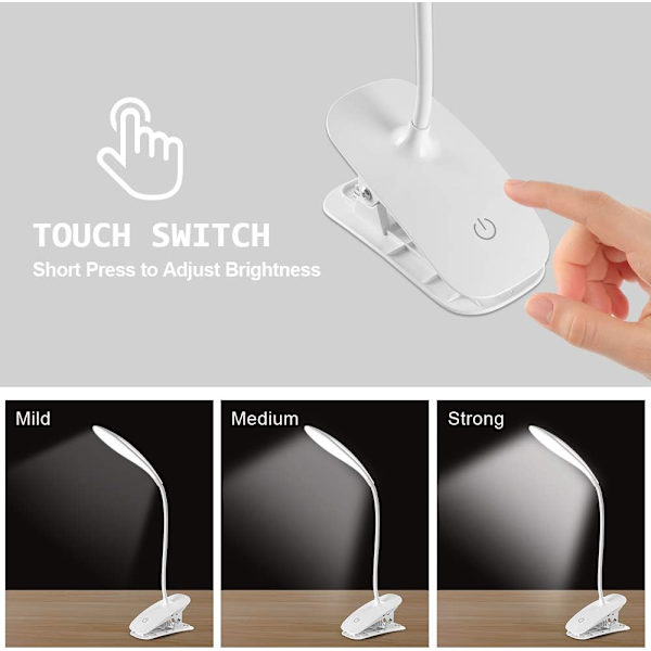 Barnes skrivebordslampe, USB oppladbar clip-on leselampe, ZQKLA