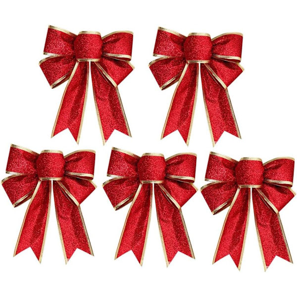 Set med 5 dekorativa rosetter i glittrande tyg för jul, ZQKLA