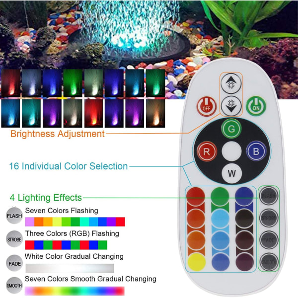 Akvarium Boble LED Lys, Fjernbetjent Luftstensskive, ZQKLA