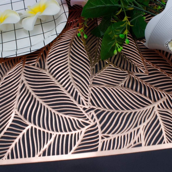 Set med 6 roséguld rektangulära bordstabletter för matbord Metalli