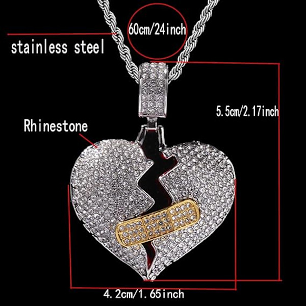 Mænds Broken Heart Kædevedhæng, 18k Forgyldt Fuldt Iced, ZQKLA