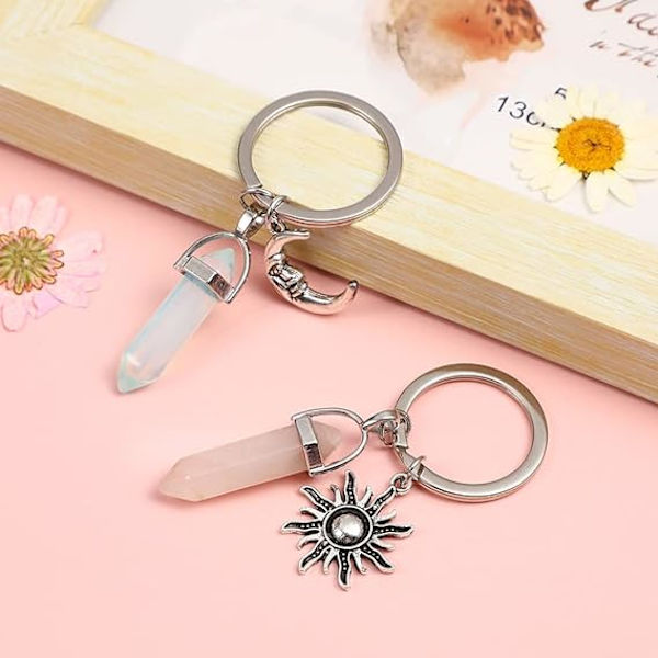 2 stk. Venner Krystal Sten Nøgleringe Måne og Sol Charms Ke,ZQKLA