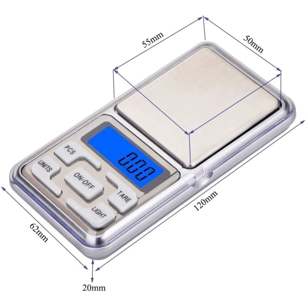 Elektronisk vekt, lommevekt, 500 g/0,01 g mini digital lomme, ZQKLA