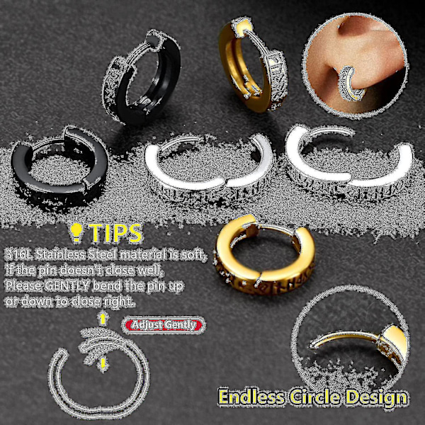 Norse Viking Runes Hoop Örhängen För Män Kvinnor 12mm Huggie Hoops Med Delikat Presentförpackning