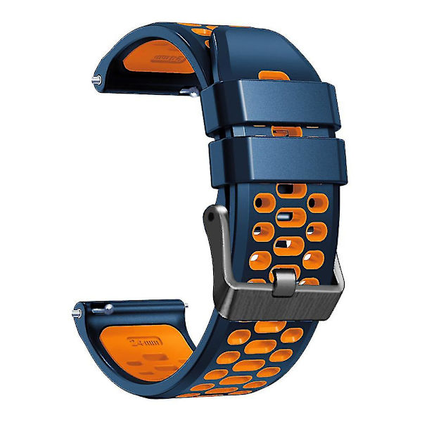 Til Suunto 7 / 9 / 9 Baro Dobbelt-farvet Silikon Urrem 24mm Multi-hul Design Hurtigudløsning Håndledsrem, Midnatsblå Orange