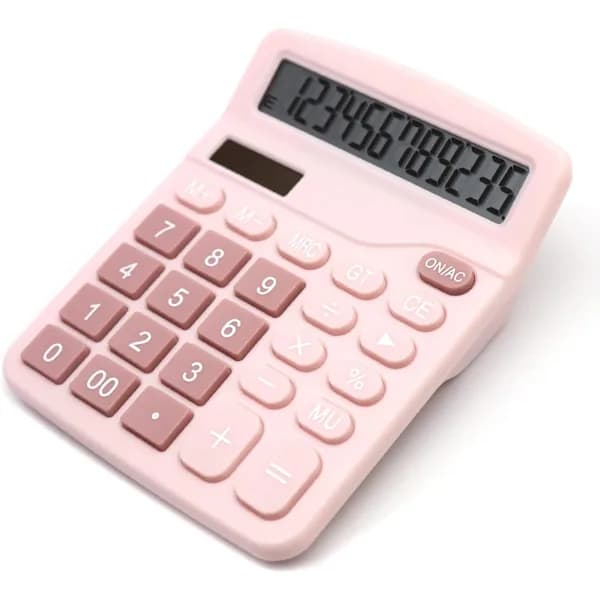 Rosa kalkulator, skrivebordskalkulator 12 sifre med stor LCD-skjerm, su