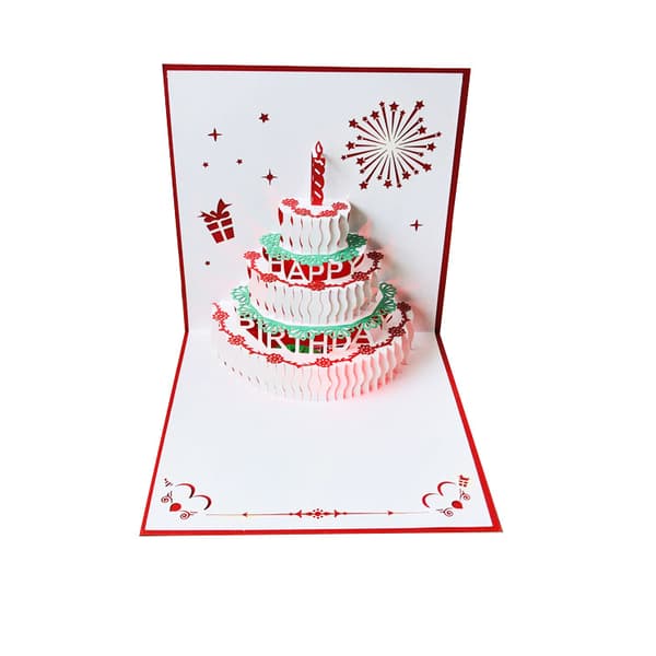 1 stk 3D Pop Up Bursdagskort, Varme LED-lys Bursdagskake, ZQKLA
