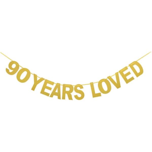 Gold Glitter 90 Years Loved Banner för 90-årsdagen, 90 ons, ZQKLA