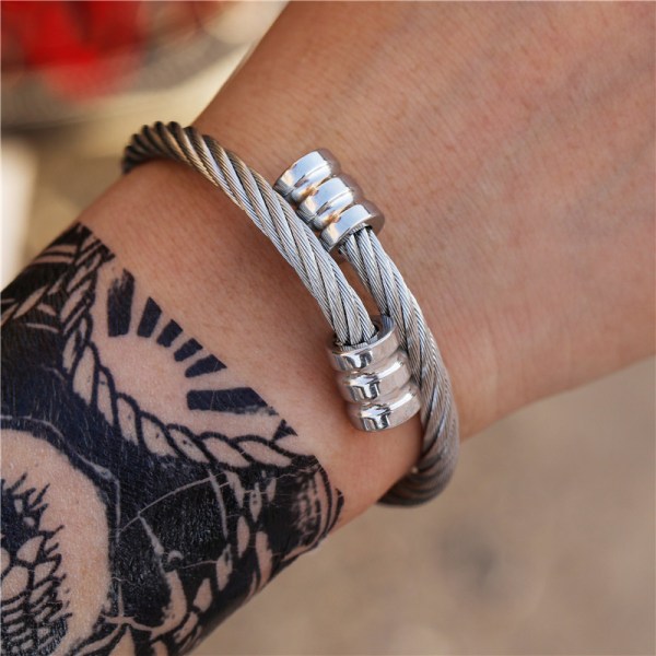 Vintage Personlig Rustfritt Stål Viklet Geometrisk Armbånd B
