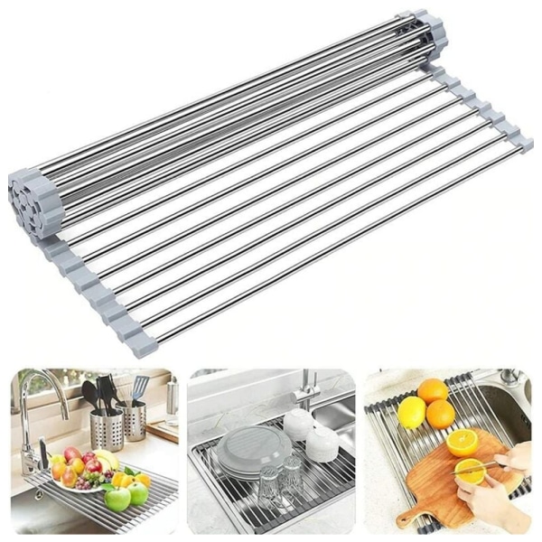 Sammenrullet Opvaskestativ, 43*33CM, Grå, 100% BPA-fri Foldbart, ZQKLA
