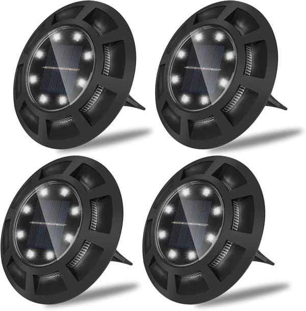 Sæt med 4 hvide solcellelamper, LED solcellehavelamper