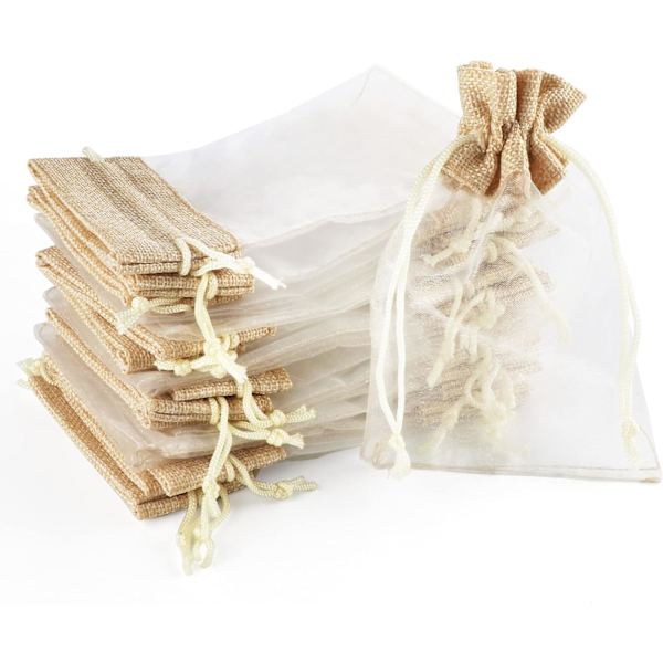 30 Organzaposer med Burlap 10x15cm Poser Genanvendelige Organza Gi,ZQKLA